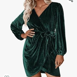 Dresses | Green Velvet Wrap Mini Dress | Poshmark